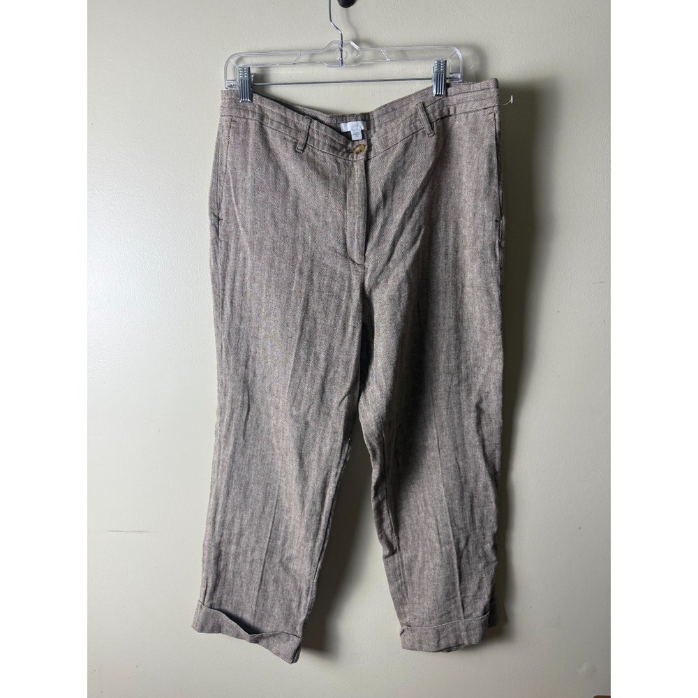J Jill Love Linen Capri Pants Women 14 Beige Belt Loop Waist‎ Cropped Breathable